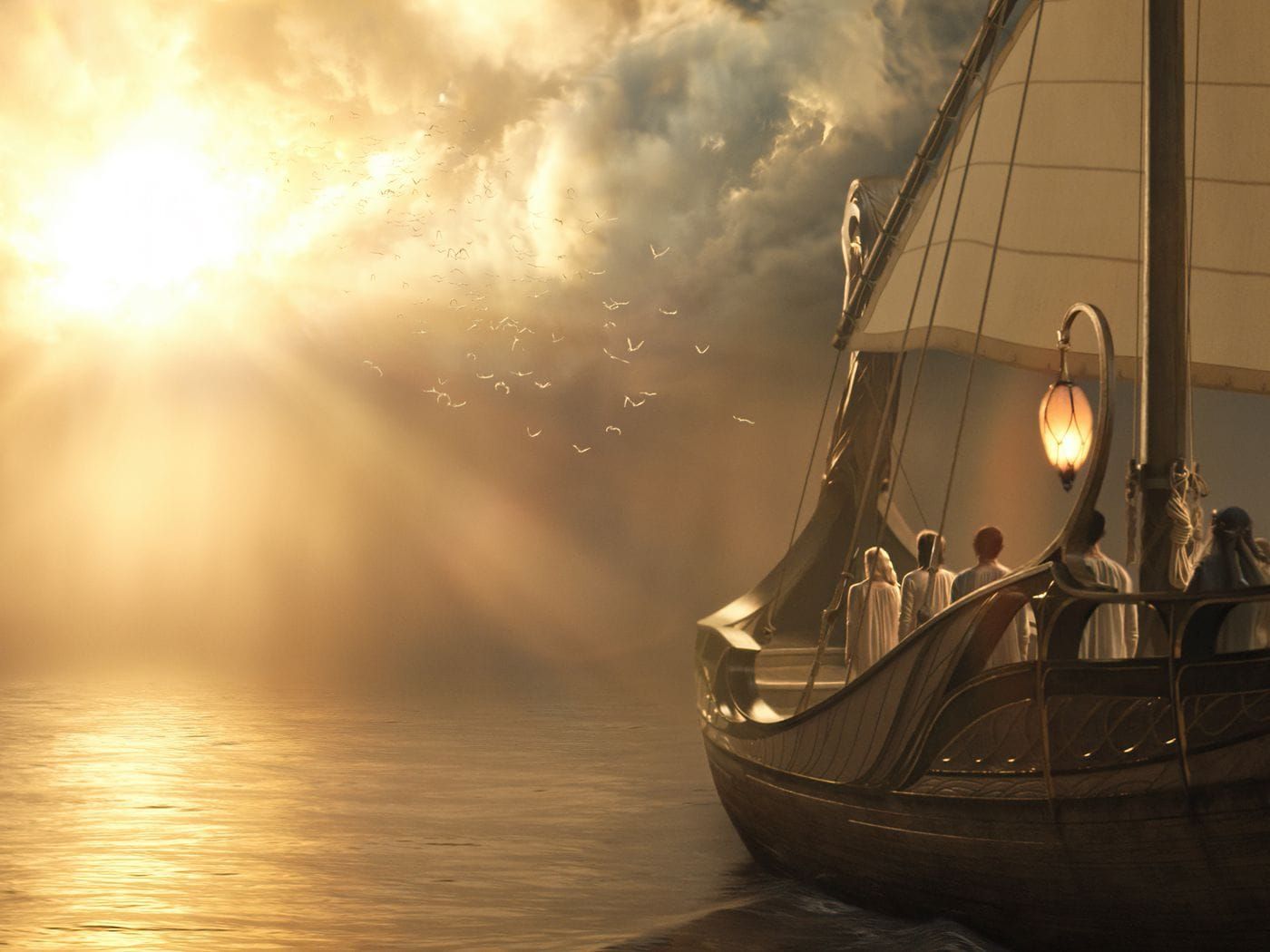 Galadriel rumbo al Oeste en barco en 'los anillos del poder'