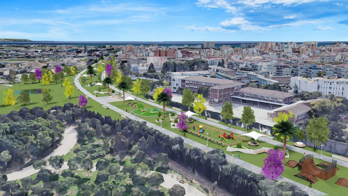 Imagen de la propuesta de soterramiento de Unidas Podemos, con una zona verde para unir barrios