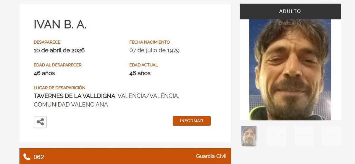 Imagen difundida sobre el desaparecido.