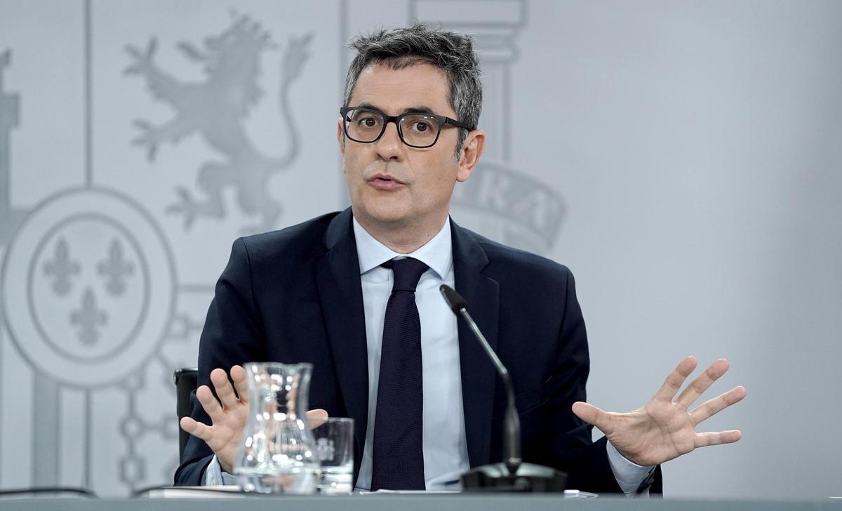 El ministro de la Presidencia y Justicia, Félix Bolaños, durante una reciente comparecencia en Moncloa.