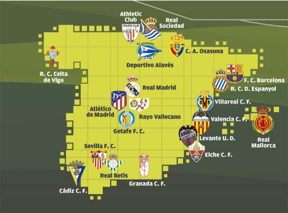 El mapa de Primera División para la temporada 2021/22