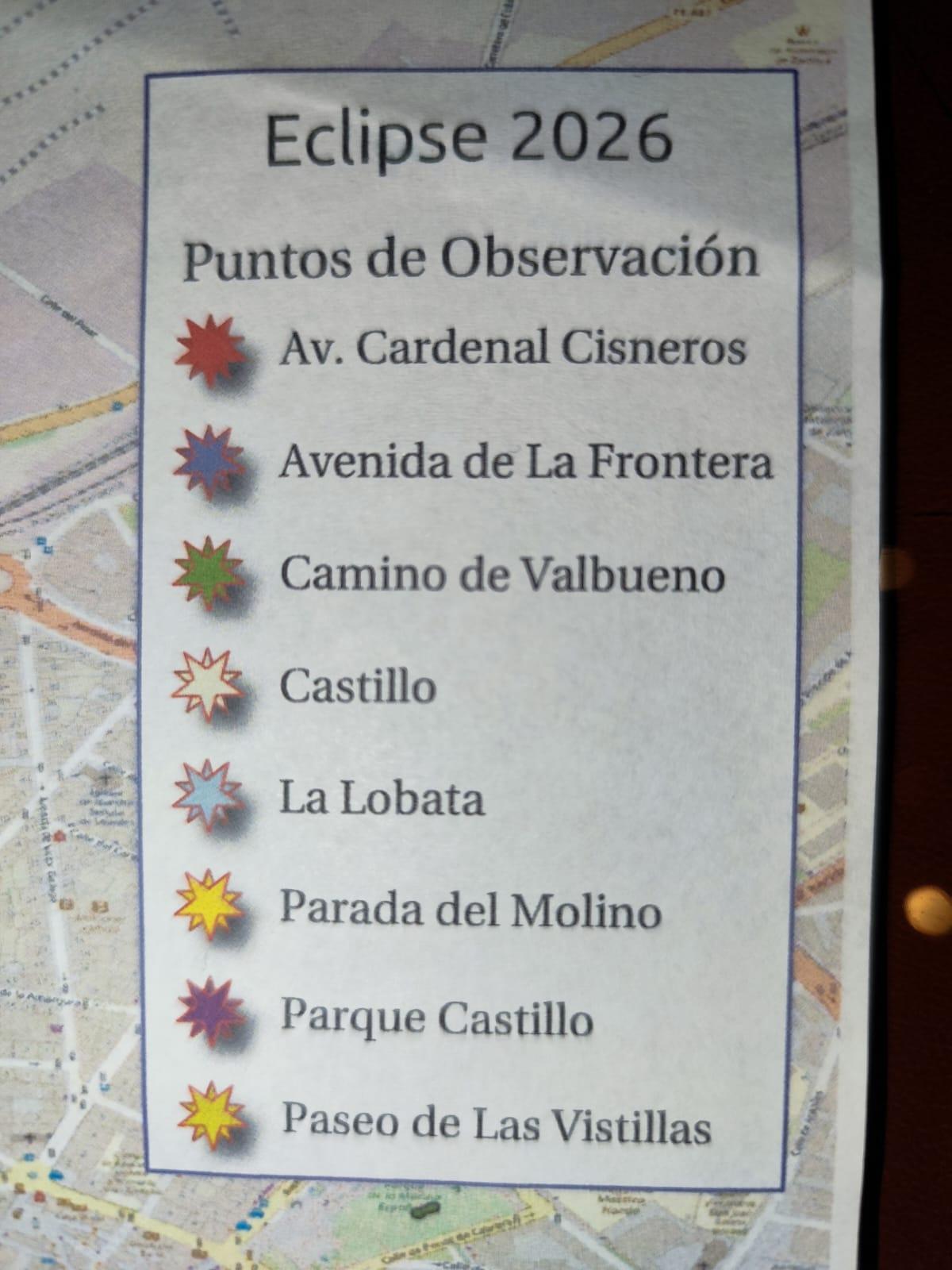 Puntos de observación del eclipse en la ciudad.