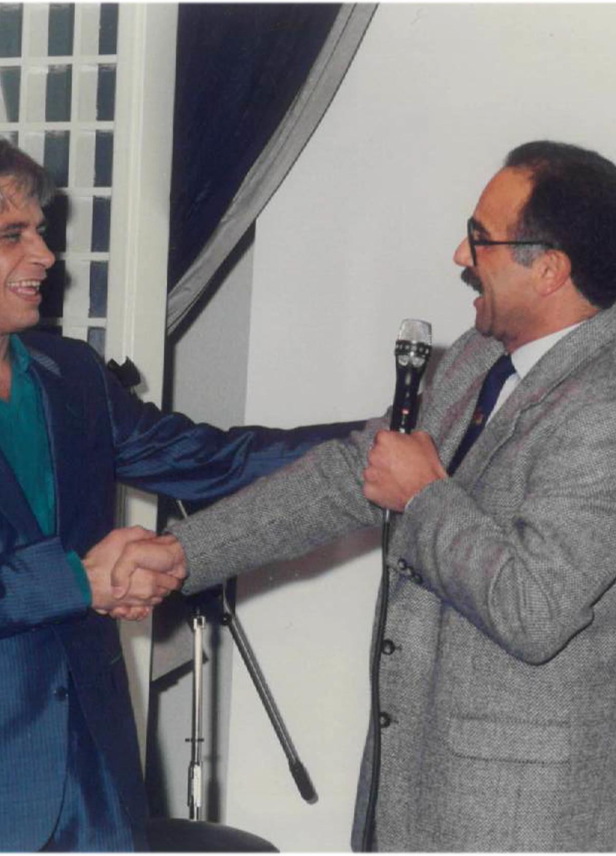 Manolo Vieira junto a Jaime Marrero en la reinauguración de Chistera en 1987.