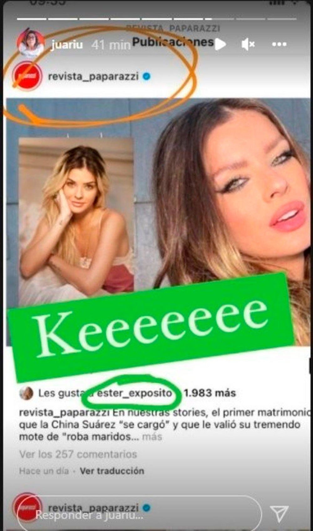 Ester Expósito da me gusta a una foto que critica a China Suárez