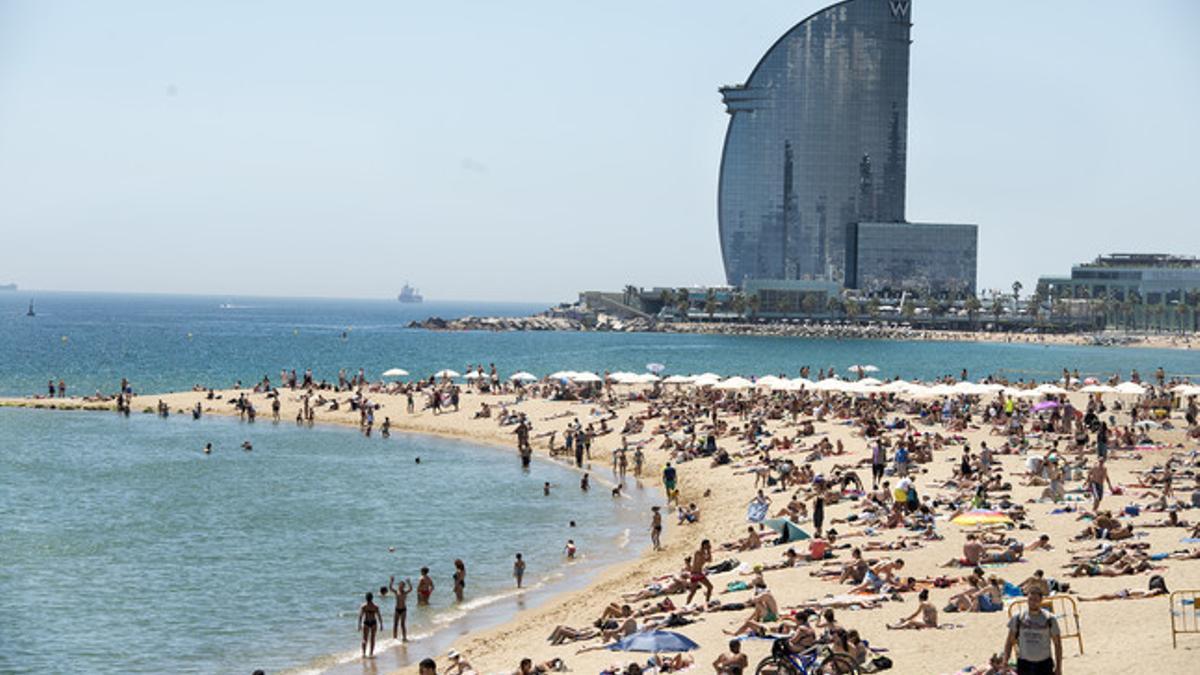 Vista de la playa de la Barceloneta a principios de julio.