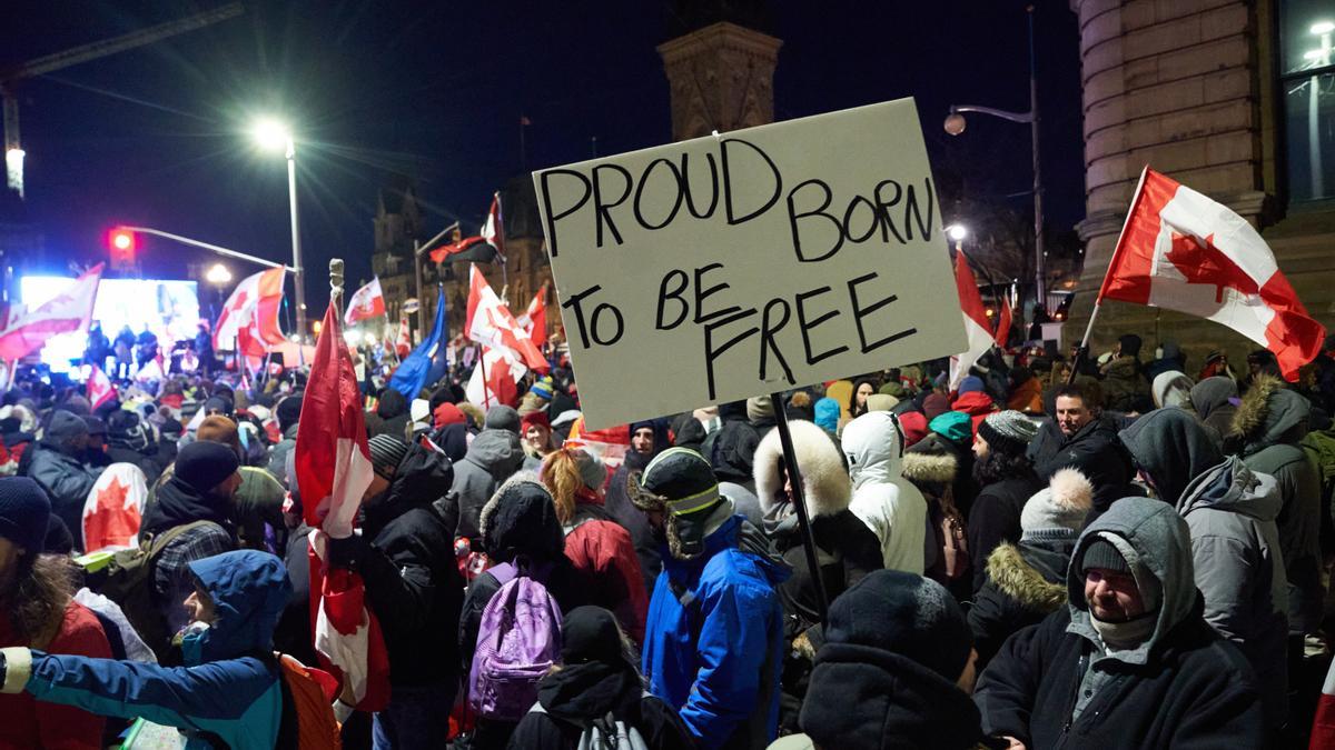 Protesta de camioneros en Ottawa.