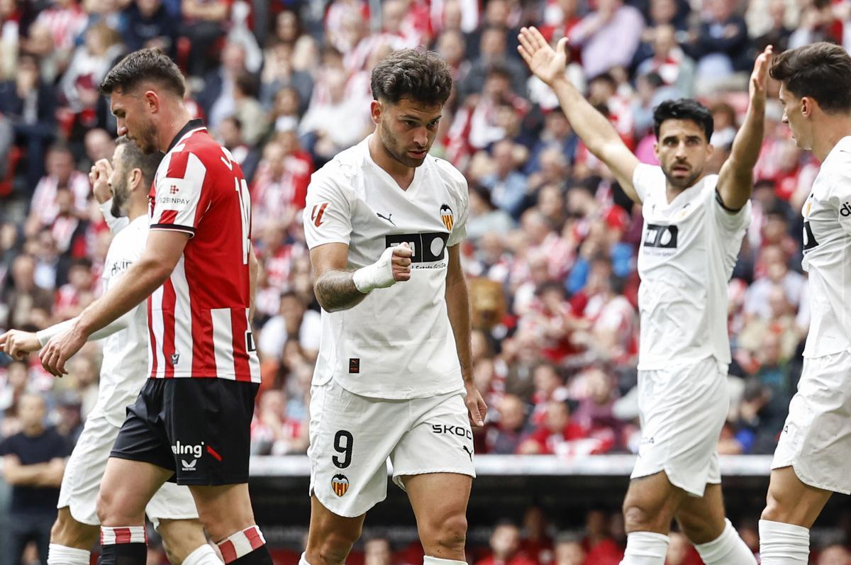 Hugo Duro celebra el penalti contra el Athletic.