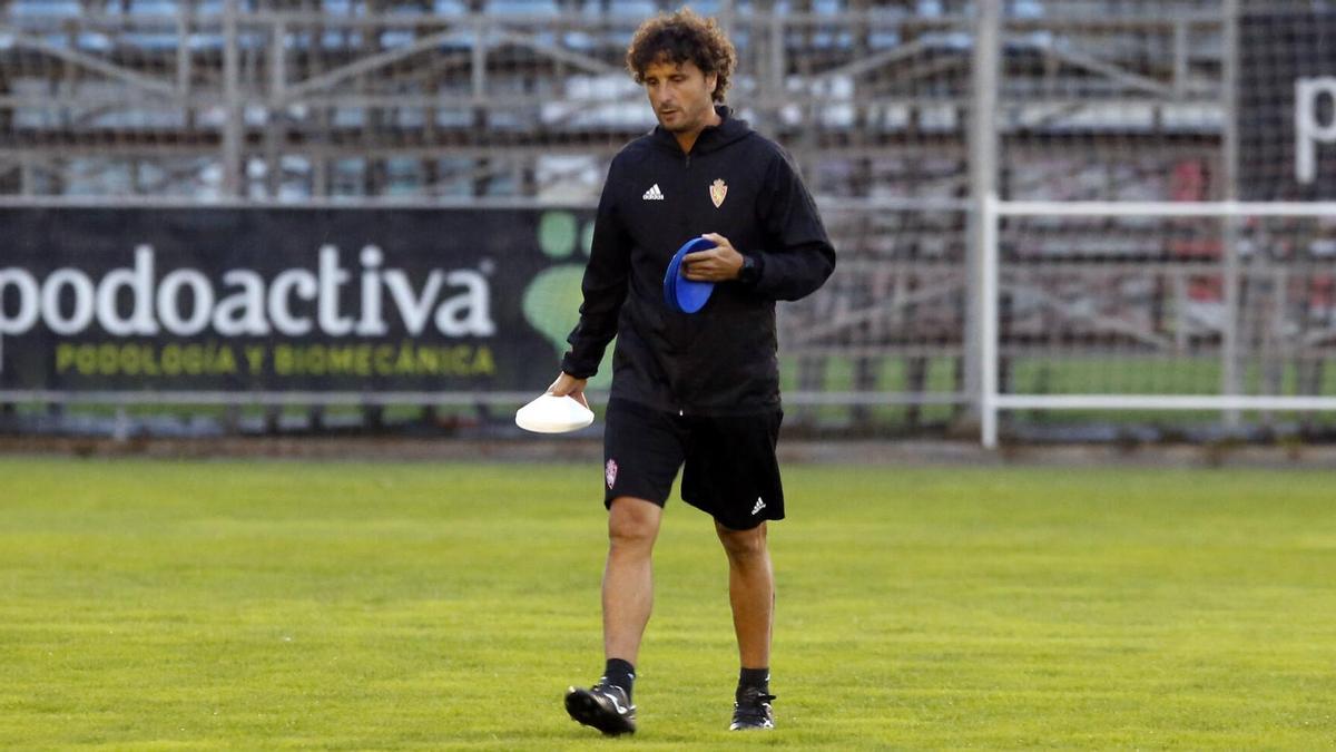 Imanol Idiakez, en un entrenamiento del Real Zaragoza en 2018.