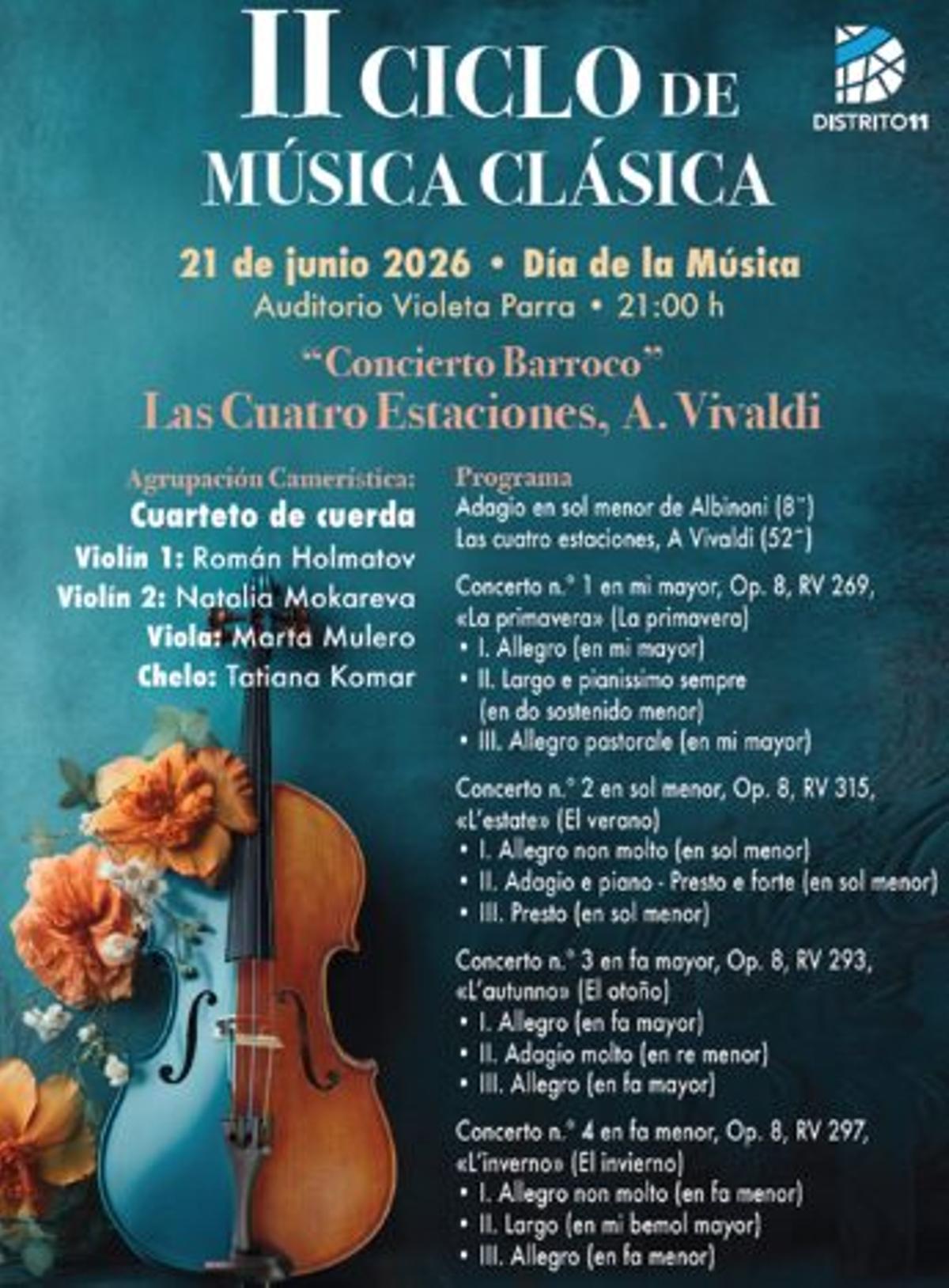 El auditorio Violeta Parra acogerá el nuevo espectáculo del II Ciclo de Música Clásica de Carabanchel