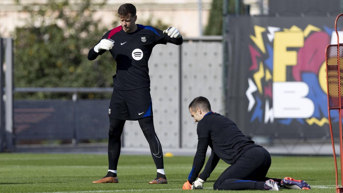 Szczesny y Peña, en un entrenamiento reciente en Sant Joan Despí.