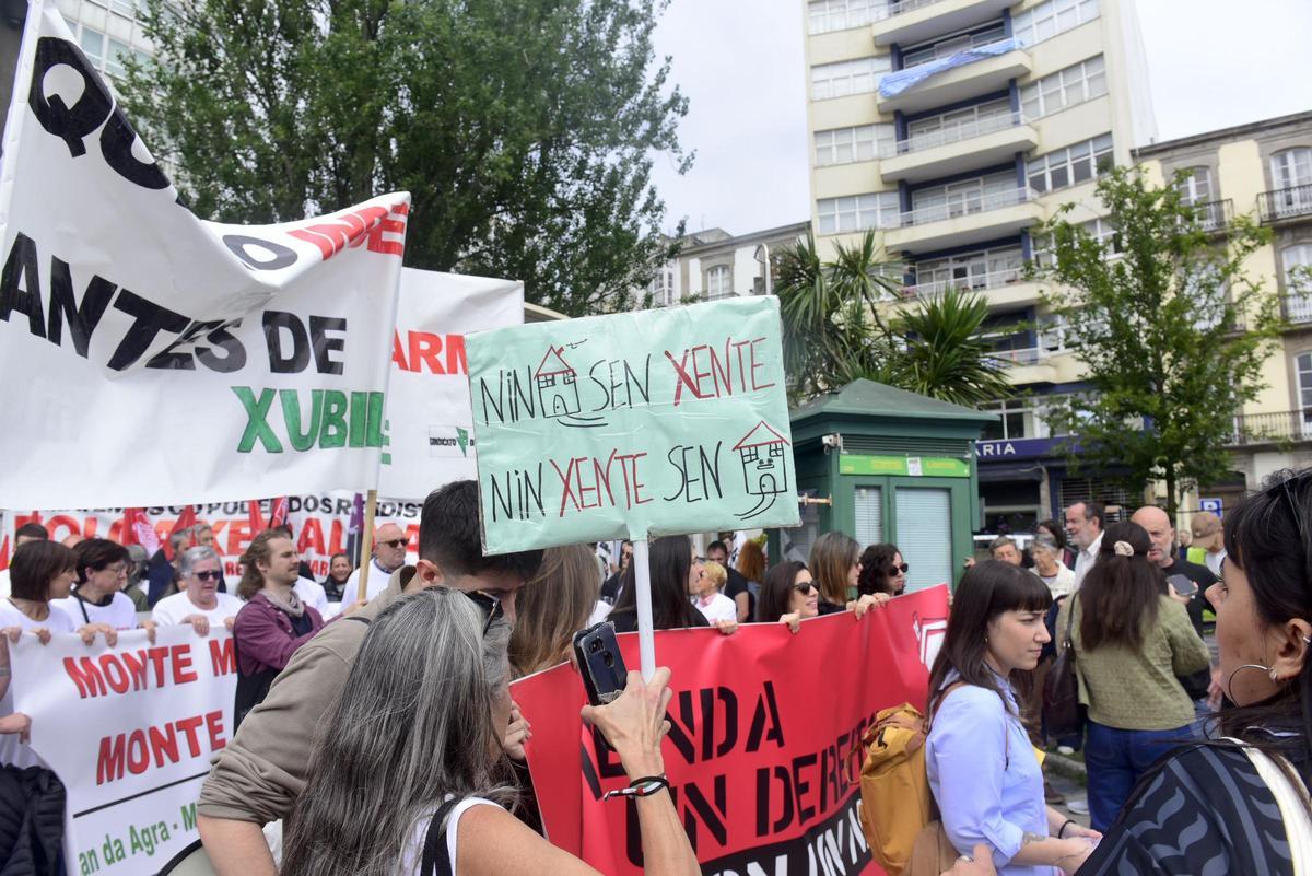 Manifestación por la crisis de la vivienda, este sábado, en A Coruña.