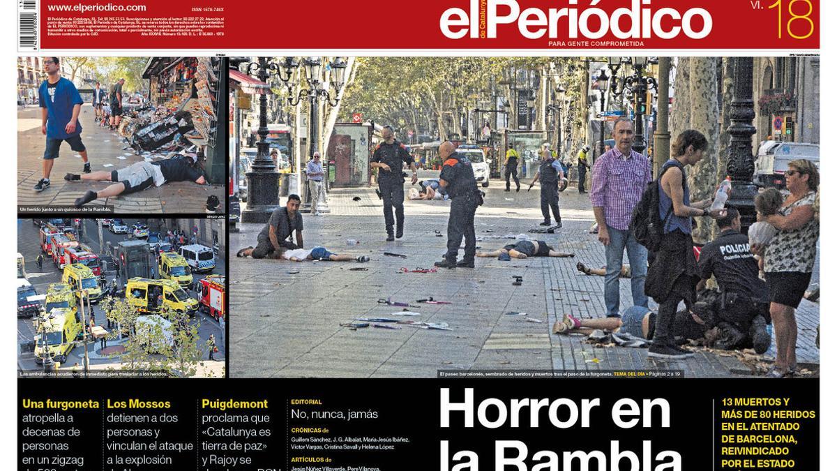 La portada de EL PERIÓDICO del 18 de agosto del 2017.