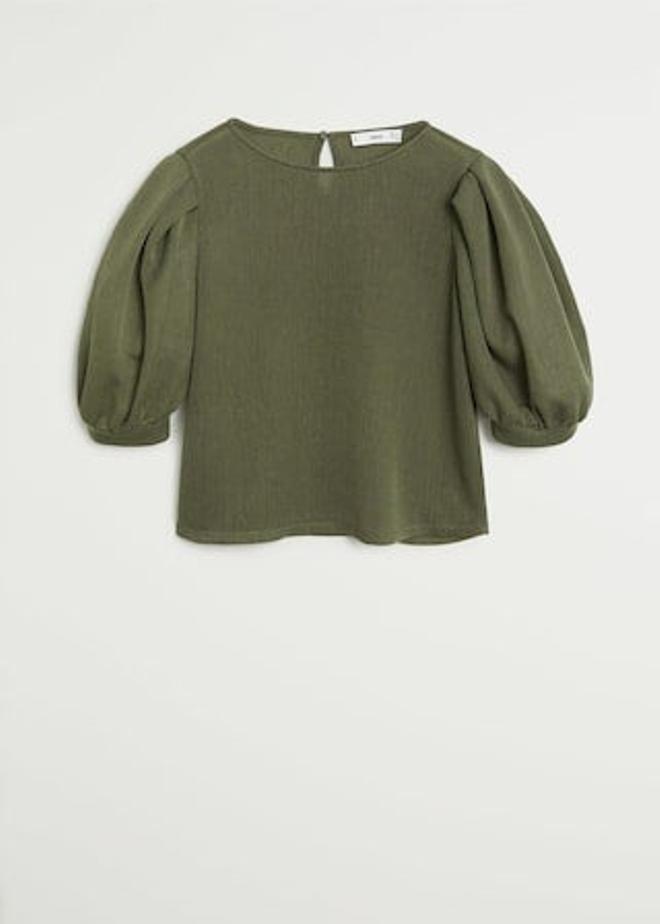 Blusa verde con mangas farol de Mango