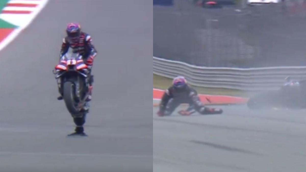 Jorge Martín se fue al suelo al hacer el 'caballito'