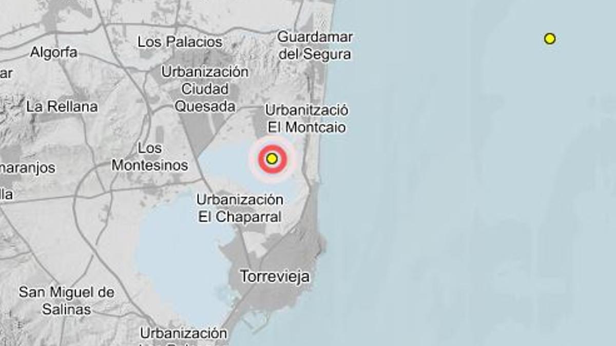 Localización del terremoto leve en la laguna de La Mata