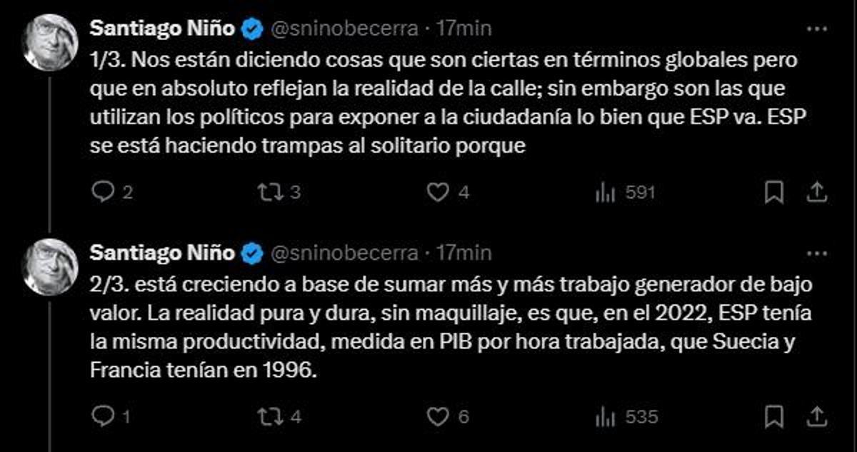 Publicación de Santiago Niño-Becerra en X.