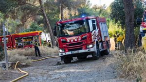 Vecinos de Viladecans miran el incendio en el Parque Forestal del Mas Ratés este lunes