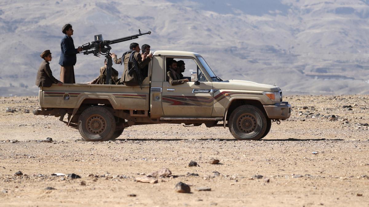 Un vehículo de rebeldes hutíes en Yemen.