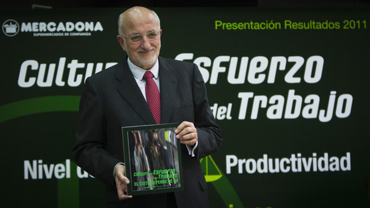 El presidente de Mercadona, Juan Roig, el pasado marzo en Valencia, durante la presentación de resultados de la empresa.