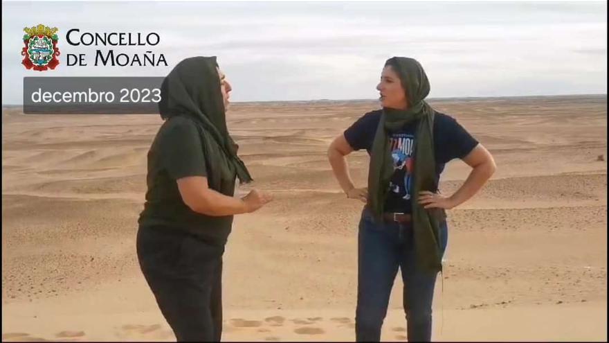 La alcaldesa de Moaña y la edil María Ortega buscan a los Reyes Magos en el desierto de Argelia