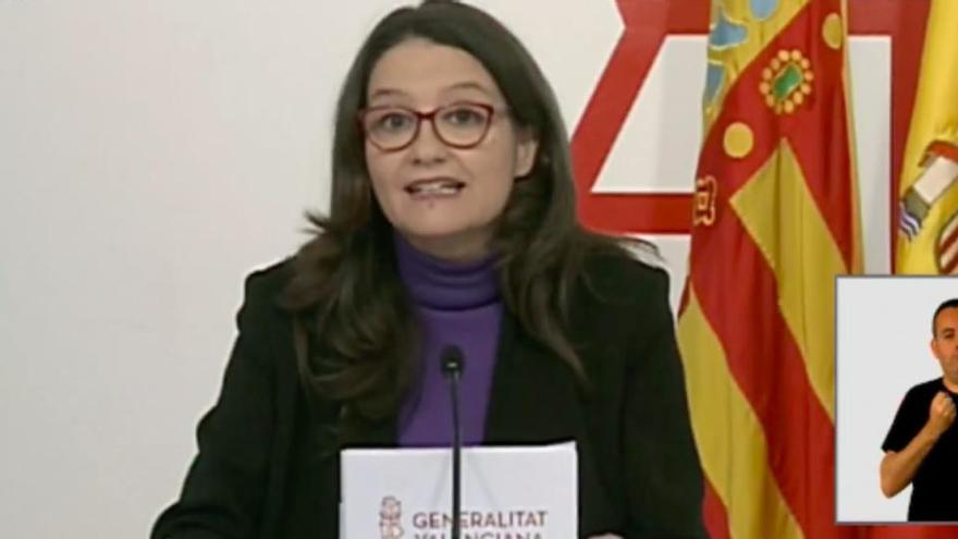 Mónica Oltra en rueda de prensa tras el pleno del Consell.