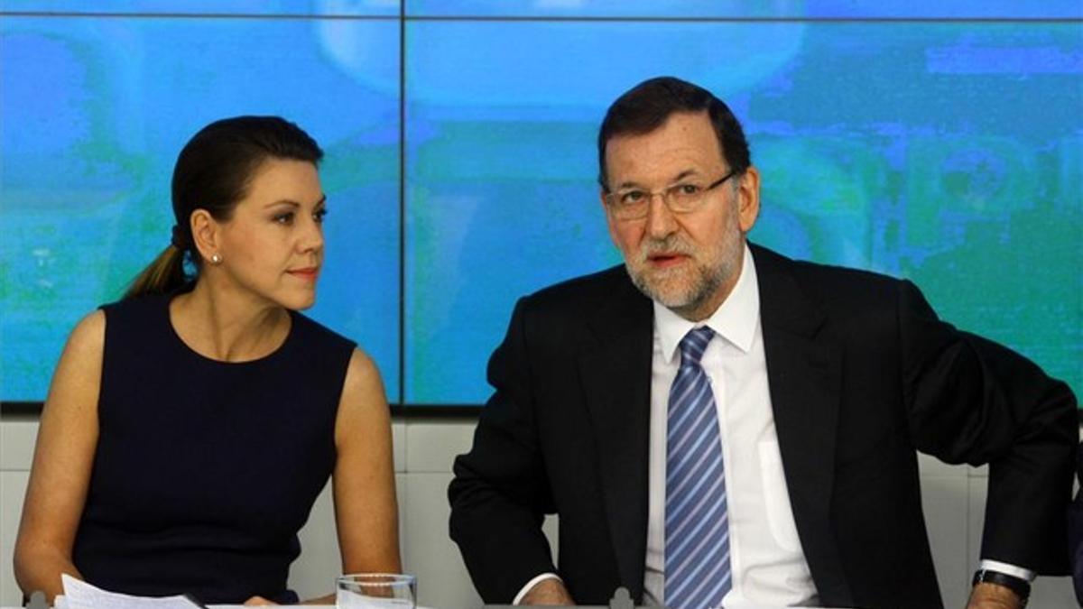 María Dolores de Cospedal y Mariano Rajoy, en una reunión del comité ejecutivo nacional del PP, el pasado 6 de mayo en Madrid