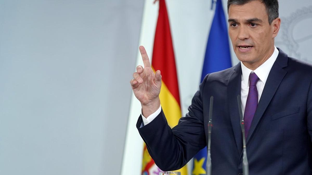 Pedro Sánchez, en una comparecencia ante la prensa en la Moncloa.