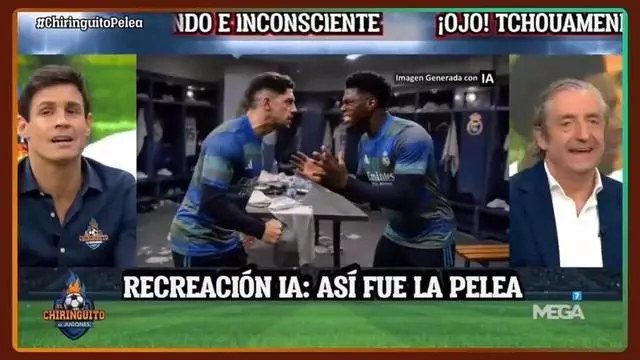 Recrean con Inteligencia Artificial en El chiringuito la pelea entre Federico Valverde y Aurelin Tchouaméni.