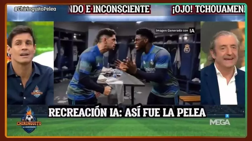 Recrean con Inteligencia Artificial en El chiringuito la pelea entre Federico Valverde y Aurelin Tchouaméni.