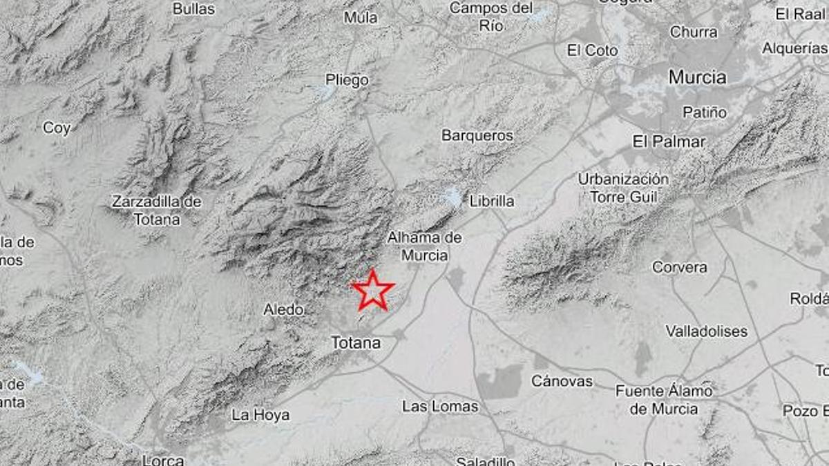 Mapa con el epicentro del terremoto de Totana.