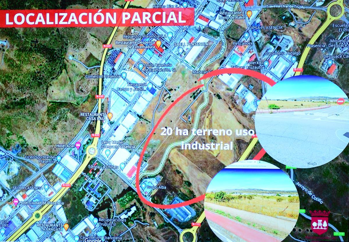 Mapa de la ubicación del suelo industrial adquirido por el Ayuntamiento de Plasencia.