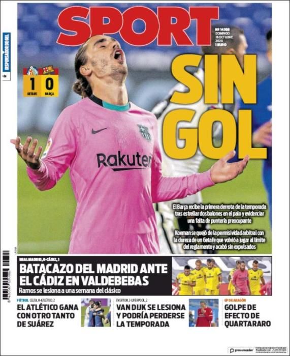 Portada SPORT domingo 18 octubre 2020