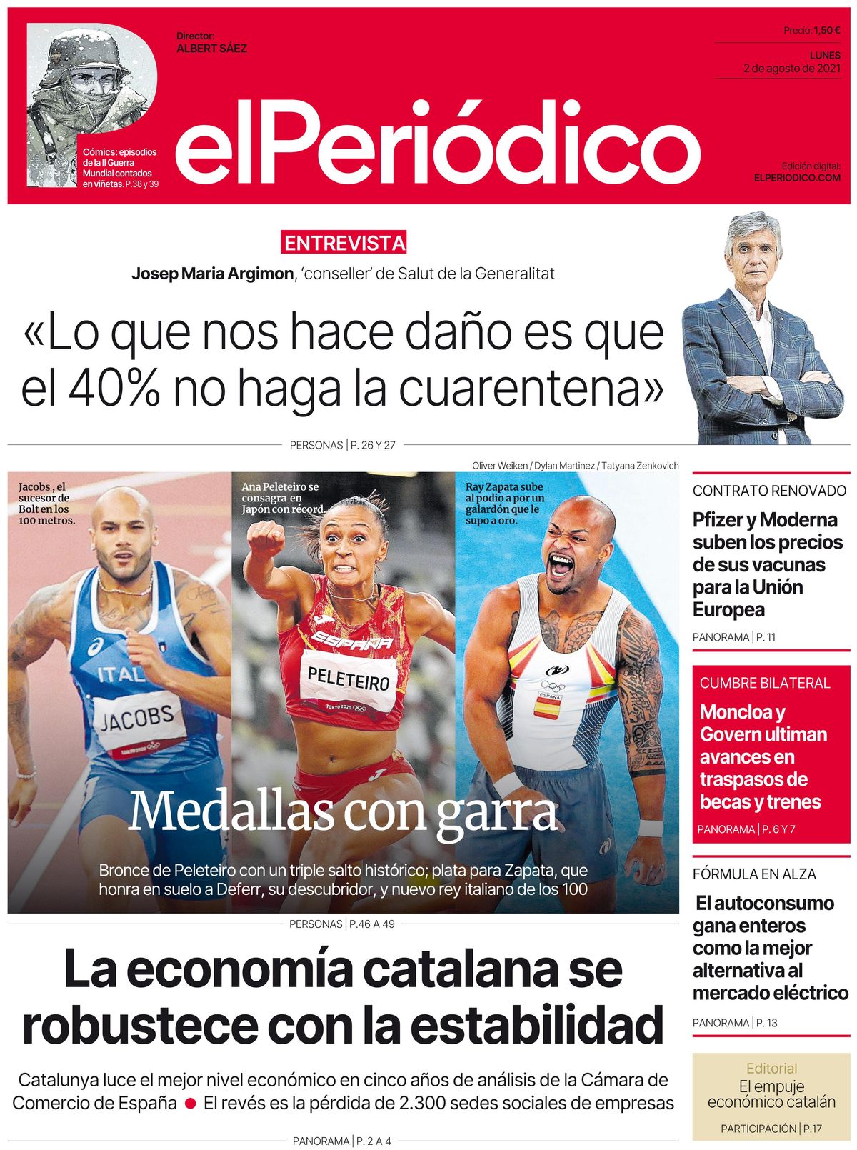 La portada d’EL PERIÓDICO del 2 d’agost del 2021