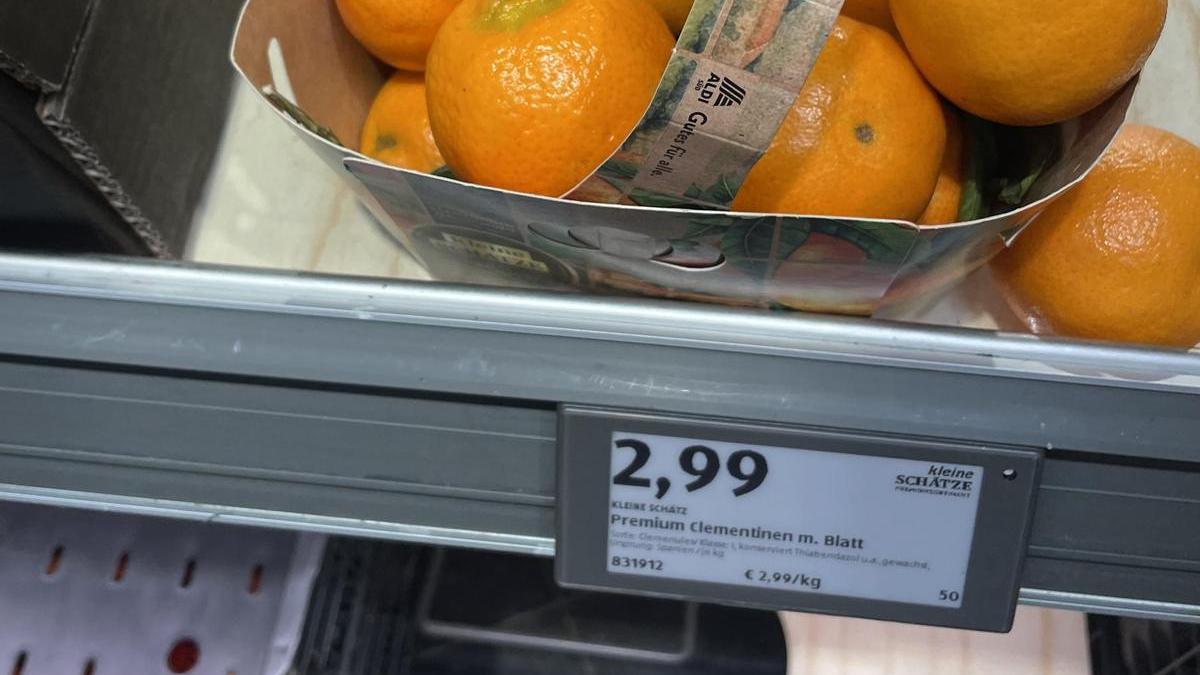 Una conocida cadena de supermercados alemana, con las clemenules a 2,99 euros por kilo.