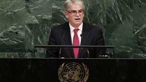 Spain Foreign Minister Alfonso Dastis Quecedo addresses the United Nations General Assembly  Thursday  Sept  21  2017  at the U N  headquarters   AP Photo Frank Franklin II