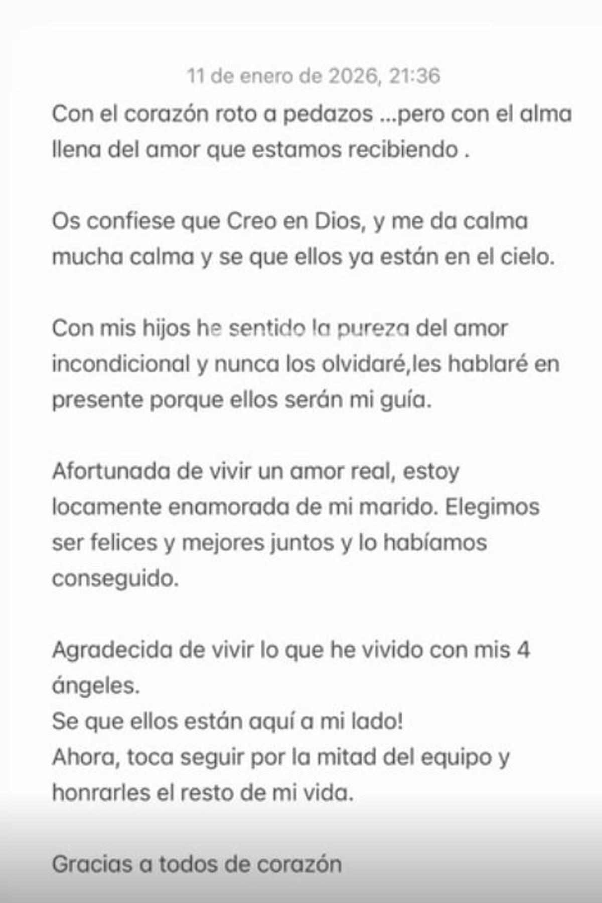 El emotivo  primer mensaje de Andrea Ortuño.