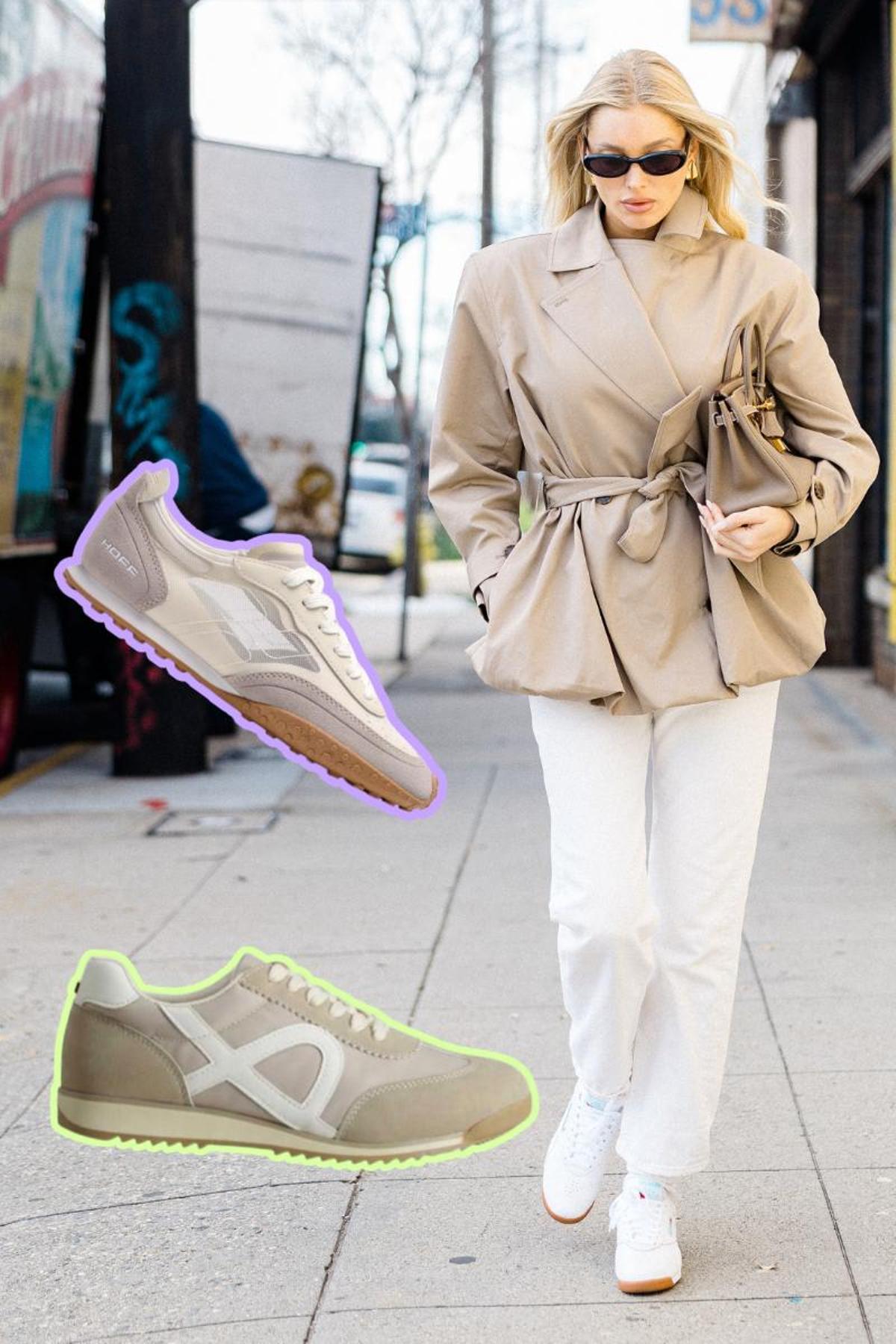 Una chica andando por la calle con zapatillas