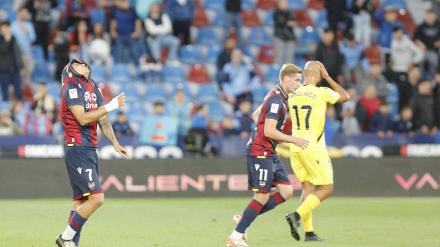 Jugadores del Levante UD, en el enfrentamiento contra el FC Cartagena, el pasado domingo.  | EDUARDO RIPOLL