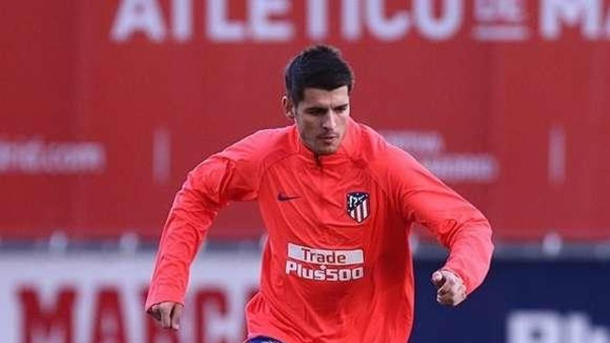 Morata, ayer en el entrenamiento del Atlético.