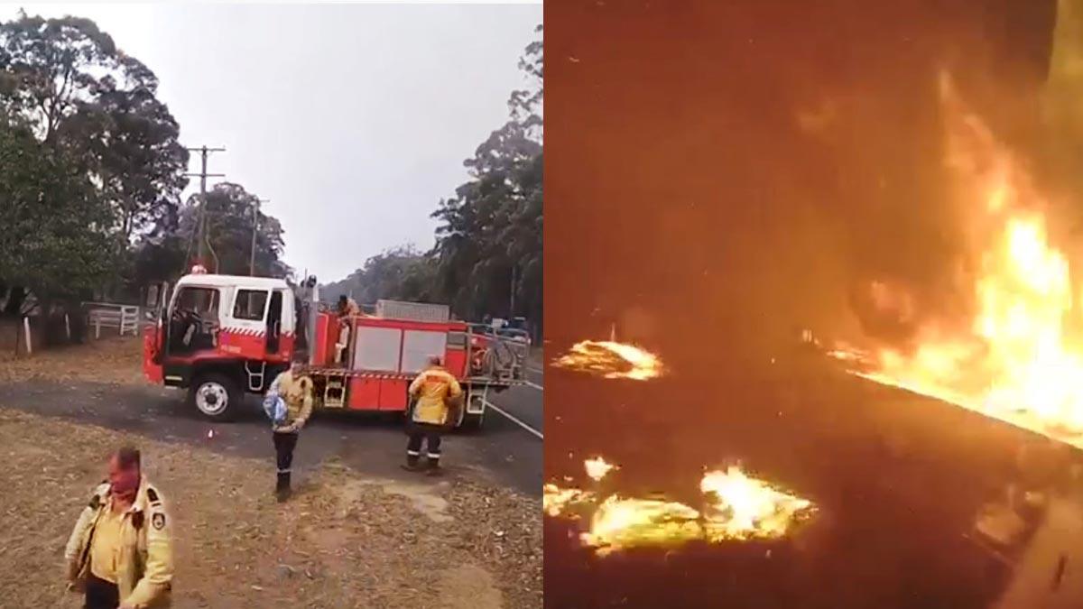 Avance fulminante de un incendio forestal en la localidad australiana de Dunmore