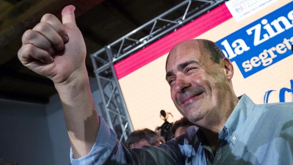 Nicola Zingaretti celebra su victoria en las primarias del Partido Demócrata italiano, el 3 de marzo en Roma.