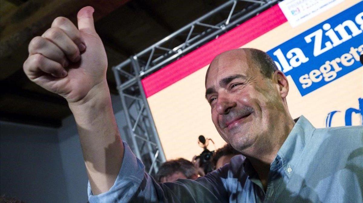 Nicola Zingaretti celebra su victoria en las primarias del Partido Demócrata italiano, el 3 de marzo en Roma.