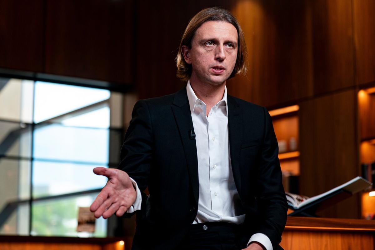 Nikolay Storonsky, chief executive officer of Revolut Ltd., during an interview for an episode of Bloomberg's Peer-to-Peer in Washington, DC, US, on Tuesday, April 14, 2026. Revolut Ltd. is gearing up to lend more to customers and expand its banking operations, as revenue surged 46% last year on an increase in subscriptions. Photographer: Al Drago/Bloomberg
