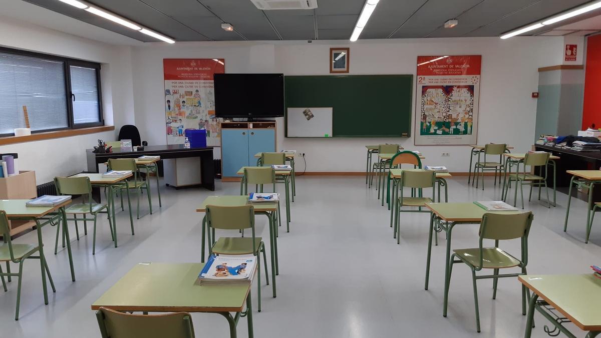 Un aula de un colegio de València.