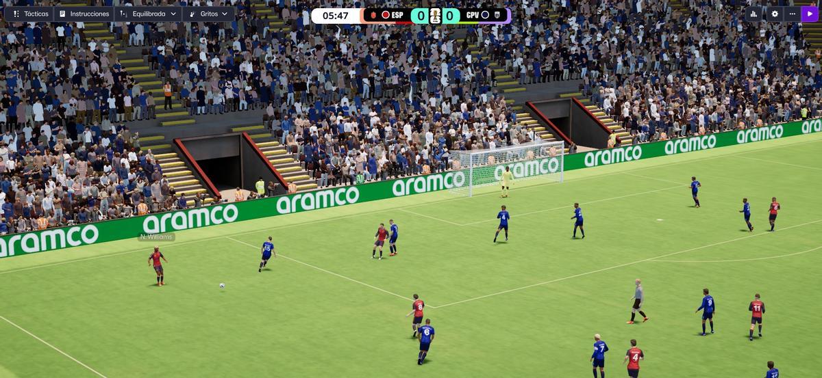 Una imagen de un partido del Mundial en FM26.