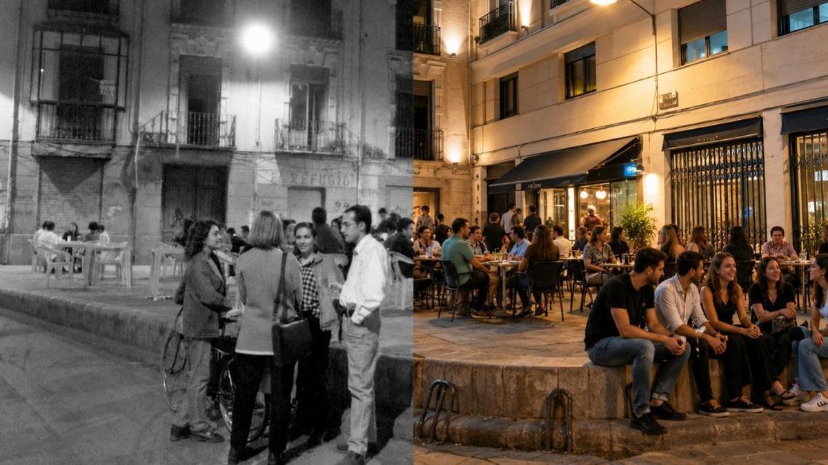 Imagen realizada por IA a la izquierda, una toma real de los años 80; a la derecha, una interpretación actual de la inteligencia artificial