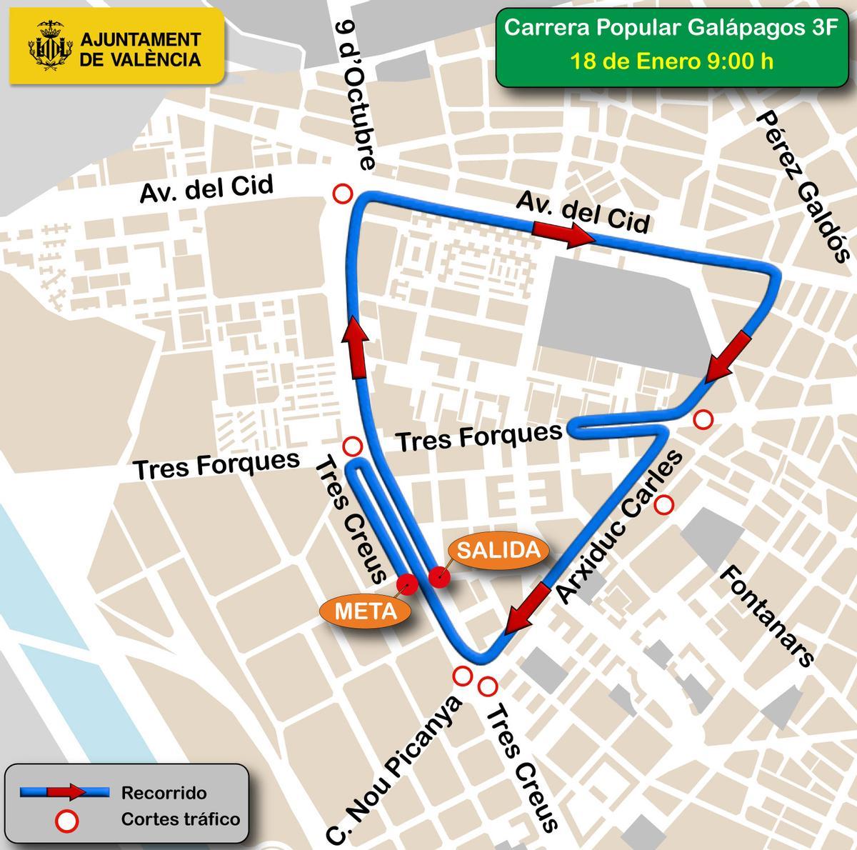 Recorrido de la Carrera Popular Galápagos de este domingo.