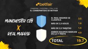 Manchester City vs. Real Madrid: Combipartido de Betfair a cuota 19.7