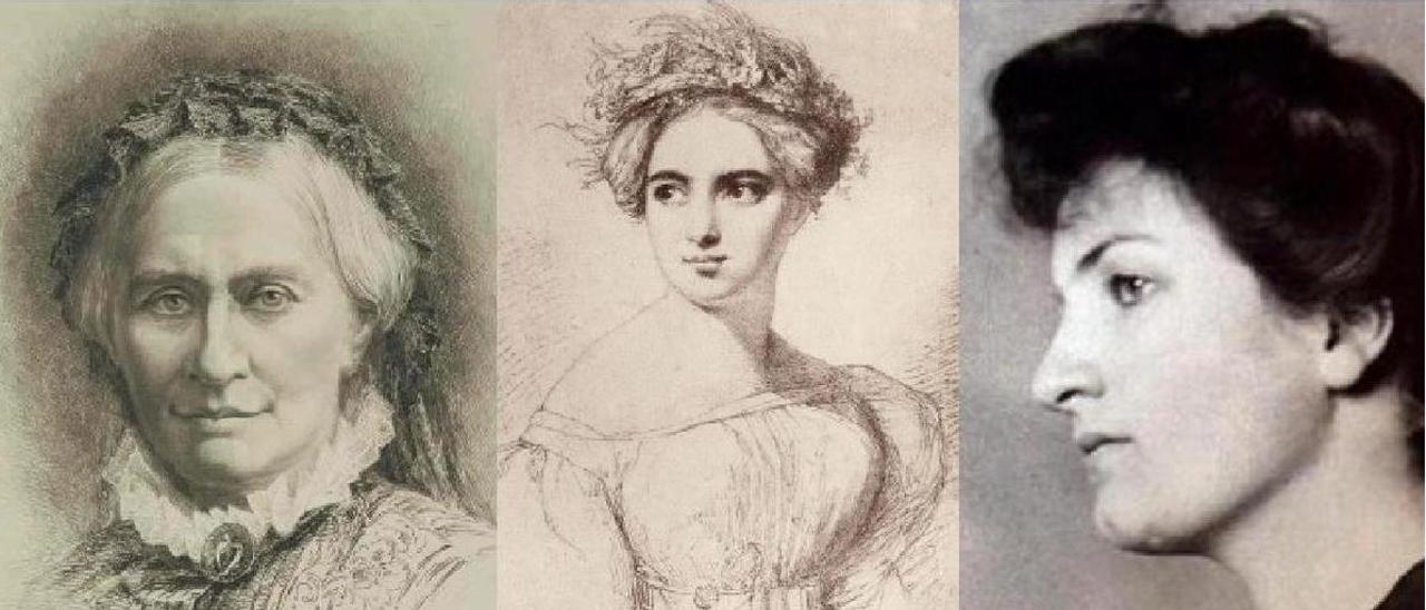 Mujeres compositoras. De izquierda a derecha, Clara Schumman, Fanny Mendelssohn y Alma Mahler.