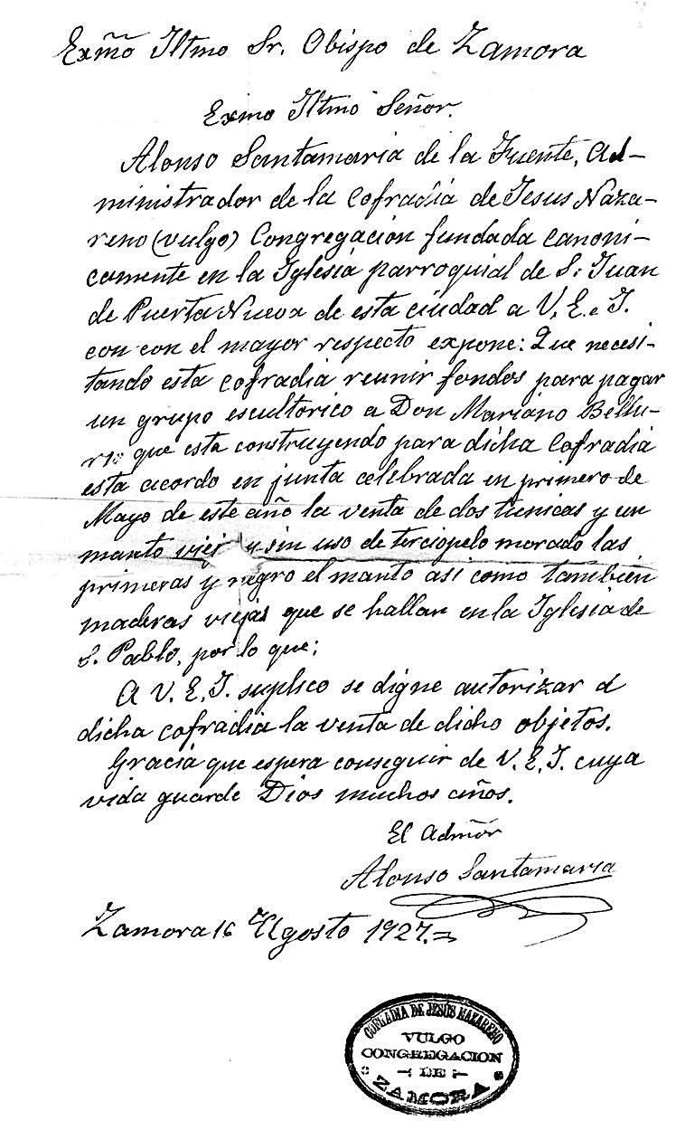 Carta por la que Jesús Nazareno pide permiso para vender bienes y sufragar la obra. | LOZ